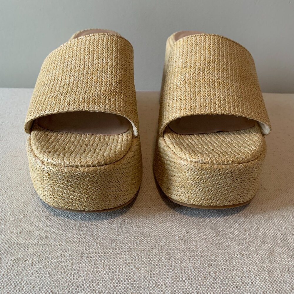 Shein Raffia Woven Platform Wedge Slide Sandals Size 9